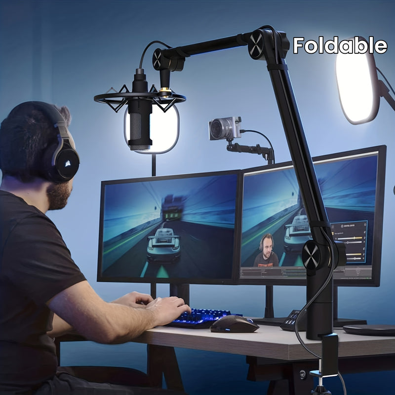 Micrófono de brazo con soporte de escritorio, soporte de micrófono Elegance con gestión de cables, rotación de 360°, ajustable y plegable, podcast, juegos, radio y estudio, resistente y universal, para Blue Yeti FIFINE HyperX QuadCast AT2020 Shure y otro