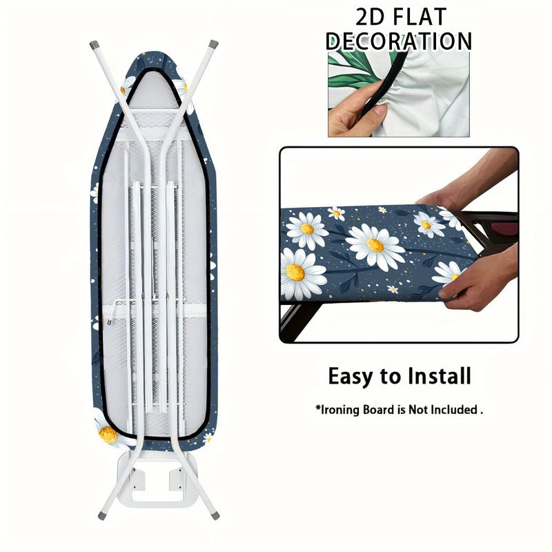 Funda de tabla de planchar 2D plana, floral - Rejilla completa resistente al quemado, bordes elásticos, diseño lavable a máquina de alta resistencia con patrones de margarita y estrella, se ajusta a tablas estándar (tabla no incluida), tabla de planchar