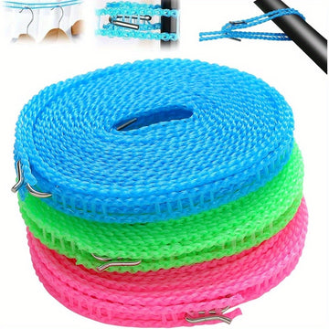 3 piezas de línea de ropa de plástico duradera - Resistente al viento y antideslizante, azul, verde y rosa, 196,85 pulgadas de largo con ganchos de acero inoxidable - Línea de ropa portátil para viajes, camping, hogar y uso hotelero, Línea de ropa para v