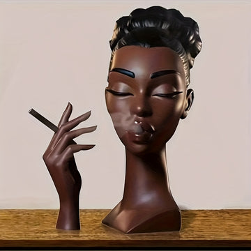 1pc Escultura de Resina Pingzhi - Figura Femenina Elegante con Expresión Contemplativa & Cabello Rizado, Decoración Clásica para Hogar y Oficina, Adorno Artístico sin Necesidad de Electricidad, Diseño Contemplativo, Artesanía Detallada