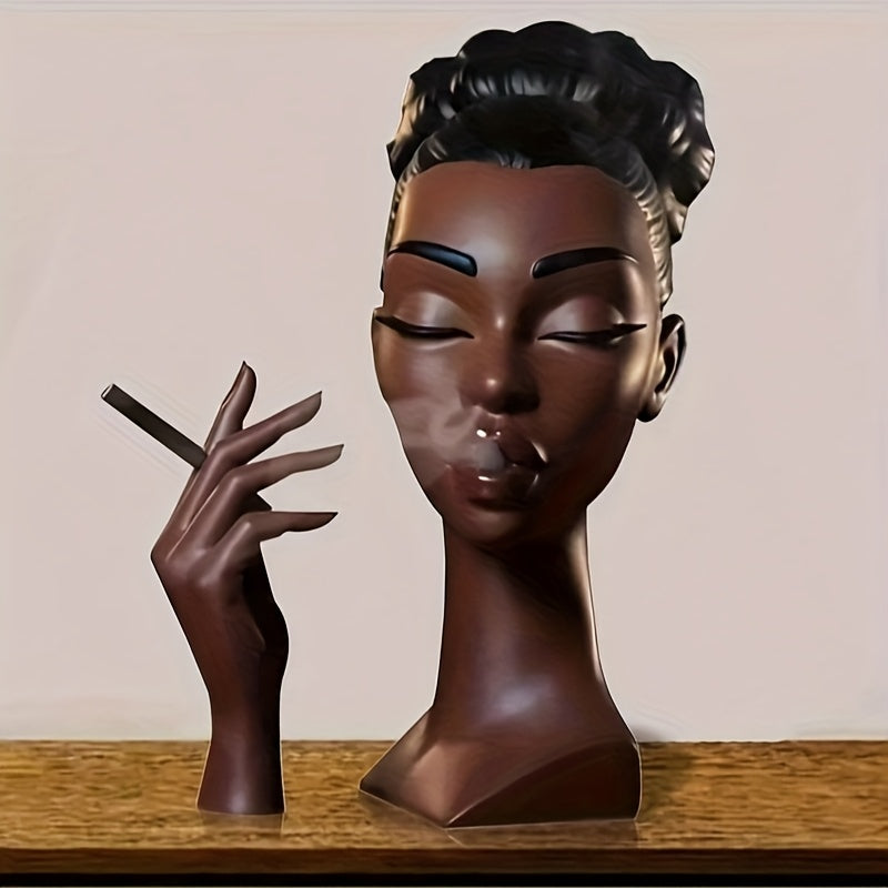 1pc Escultura de Resina Pingzhi - Figura Femenina Elegante con Expresión Contemplativa & Cabello Rizado, Decoración Clásica para Hogar y Oficina, Adorno Artístico sin Necesidad de Electricidad, Diseño Contemplativo, Artesanía Detallada