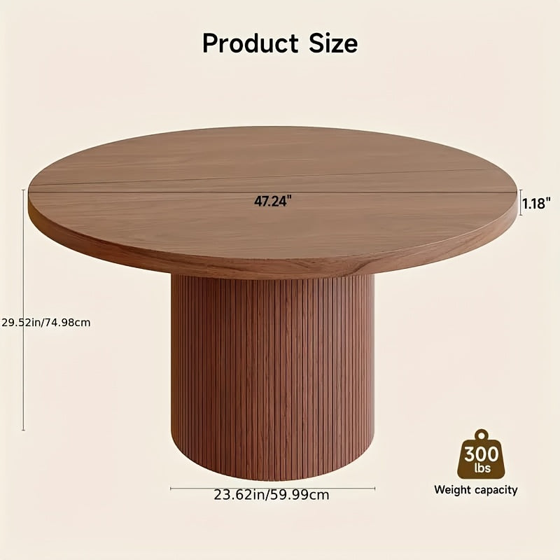 1pc Mesa Redonda de 47 Pulgadas, Base de Madera Estilo Moderno Granja para Cocina o Sala, Apta para 4 Personas, Color Nogal