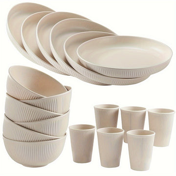 Juego de vajilla irrompible de 18 piezas, apto para lavavajillas y microondas, incluye platos, tazones y vasos, ideal para cocina, residencia estudiantil, camping, autocaravana y picnic