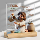 Decoración Acrílica 2D de Jesús Derramando el Agua de la Vida - Un Regalo Espiritual para Fiestas Cristianas y Hogar u Oficina, Estilo Plano