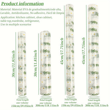 1 Rollo de Forro Impermeable para Cajones, Patrón de Hoja Verde Crisantemo Pequeño para Armarios y Encimeras de Cocina - Papel Especial para Zapateros, Alfombrilla EVA Antivaho para Nevera, Armario - Antideslizante y Cortable, Uso Múltiple en Varios Esce