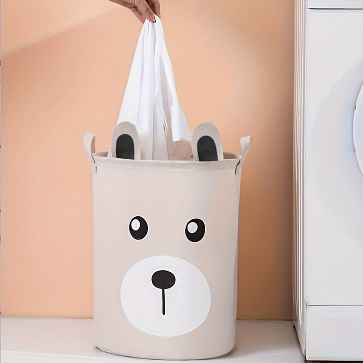 1 Cesta Con Diseño De Dibujos Animados Con Asa, Tela De Lino Con Forma De Orejas, Cubo De Almacenamiento Para Ropa Y Organización Y Almacenamiento De Juguetes Para Niños, Cesta Para La Colada Para Baño, Dormitorio, Sala De Estar, Cuarto De Lavado