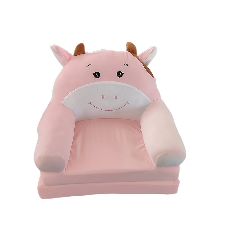 1pc Sofá de Peluche Convertible 2-en-1 con Temática Animal Adorable - Suave, Transpirable y Lavable con Espuma de Memoria y Asa Ancha, Plegable para Almacenamiento Fácil - Diseños de Perro Azul y Vaca Rosa para Leer, Relajarse, Dormir