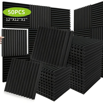 50pcs Paneles de Espuma Acústica en Forma de Cuña para Estudios de Grabación - 1"x12"x12" Esponja de Tratamiento de Absorción de Sonido a Prueba de Fuego