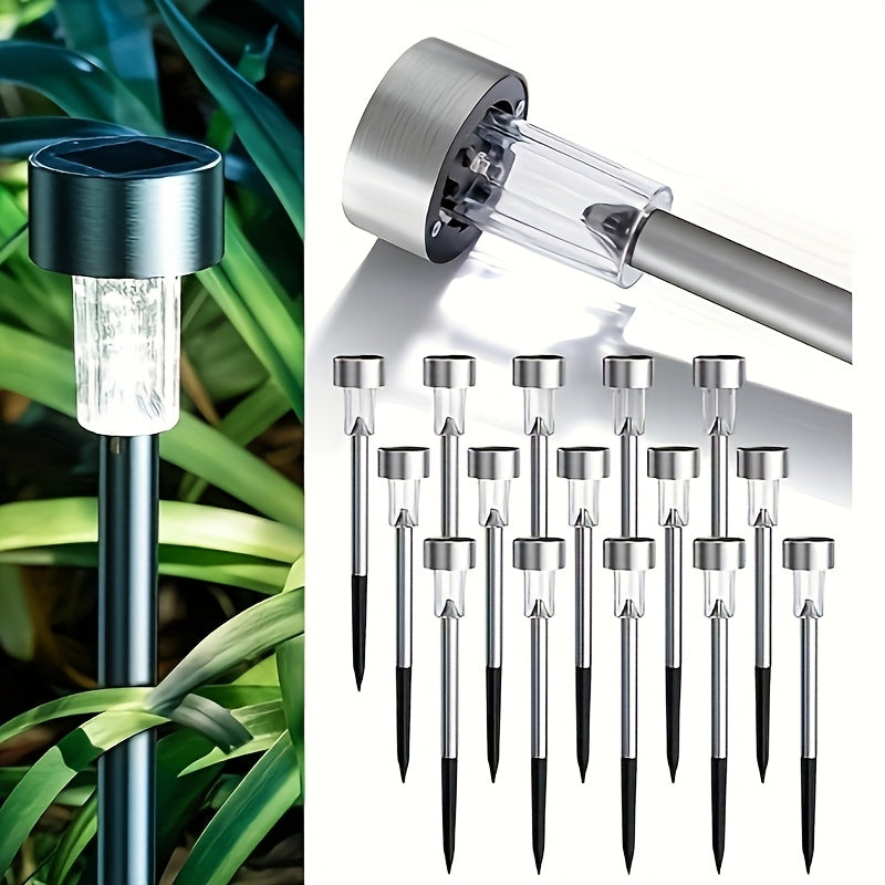 10 luces solares LED para jardín, iluminación exterior de acero inoxidable, para caminos, patios, villas, césped, pasillos, terrazas y entradas, con sensor de luz, montaje semiempotrado, batería de níquel, diseño ahorrador de energía, fácil instalación,