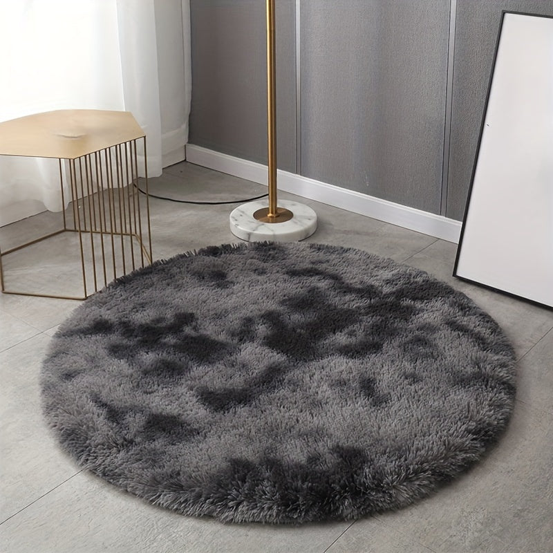 1pc Alfombra Redonda de Peluche para Suelo - Antideslizante y Lavable en Máquina, 100% Poliéster, Gris Claro y Grisáceo, Tamaños 79.76/119.89/159.77 cm para Dormitorio y Sala de Estar, Decoración del Hogar