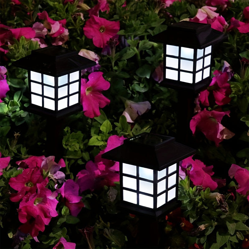 Conjunto de 6 Luces Solares para Jardín con Forma de Casa y LED - Luzes Decorativas Cálidas Blancas para Caminos Exteriores con Diseño de Rejilla, Material PP de Alta Calidad, Clasificación Resistente al Clima para Céspedes, Macizos Florales y Patios, Lu