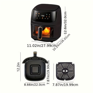 1 pieza de freidora de aire de 6 litros de capacidad, sin aceite, cocinero saludable con 8 ajustes preestablecidos, pantalla táctil LCD digital, ventana de cocción visual, cesta antiadherente - Ideal para cocina doméstica, accesorios de freidora de aire