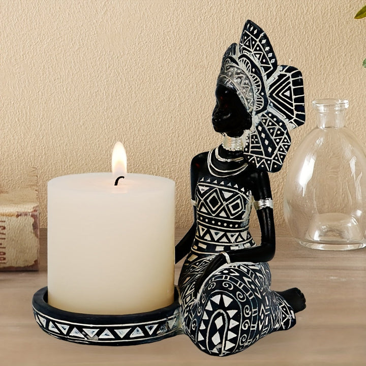 1 Pieza, Porta Velas De Figurina De Dama Africana Con Tótem Tribal Africano Para Bodas, Iglesias Y Decoración De Vacaciones, Estatuas Decorativas De Mujeres Africanas, Porta Velas Para El Hogar Y La Mesa