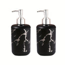 Dispensadores de plástico con textura de cerámica moderna, esenciales para el baño, para jabón de manos, champú y gel de baño, diseño elegante en blanco con vetas negras, no requieren electricidad