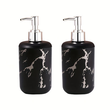 Dispensadores de plástico con textura de cerámica moderna, esenciales para el baño, para jabón de manos, champú y gel de baño, diseño elegante en blanco con vetas negras, no requieren electricidad