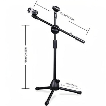 Soporte de Micrófono Ajustable para Erhu, Guitarra y Sonido en Vivo - Base Trípode Metálica Resistente con Diseño Plegable, Patas de Goma & Brazo Telescópico (45-75cm, ), Equipo de Grabación de Estudio, Construcción Robusta, Profesionalismo Musical