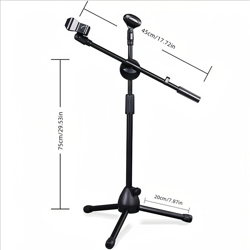 Soporte de Micrófono Ajustable para Erhu, Guitarra y Sonido en Vivo - Base Trípode Metálica Resistente con Diseño Plegable, Patas de Goma & Brazo Telescópico (45-75cm, ), Equipo de Grabación de Estudio, Construcción Robusta, Profesionalismo Musical