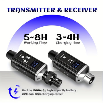 Sistema de micrófono inalámbrico profesional UHF con recarga USB, ganancia de audio incorporada, sonido HD sin pérdida, cambio de una sola tecla, 48V/0V, conector XLR, diseño compacto para micrófonos de condensador y bobina móvil, micrófono para grabació