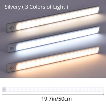 1pc KATHYLIGHT LED Sensor de movimiento Luz de gabinete, Aplique de tira de metal cepillado con control de voz, Inalámbrico magnético USB recargable, Apagado automático, Accesorio desmontable, Pantalla de plástico, para armario, armario, cocina, escalera