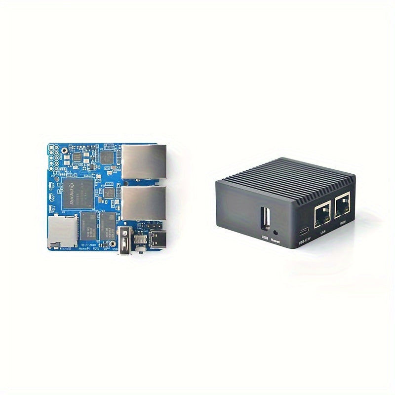 Carcasa de metal oficial de Nanopi R2S: Sistema OpenWrt RK3328 Mini Router con dos puertos Gigabit, Ethernet de 1 Gb, almacenamiento amplio