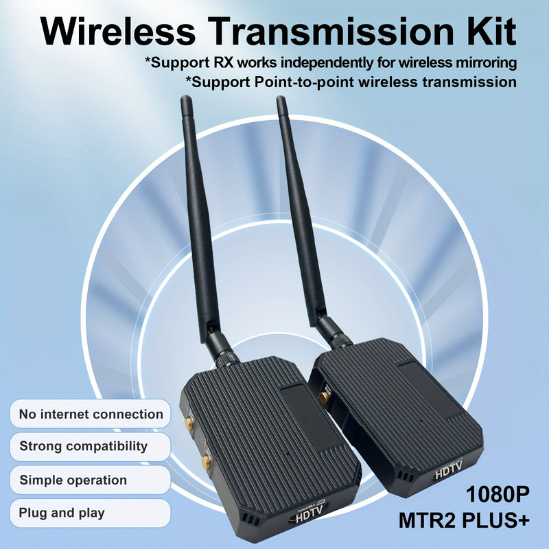 Modelo completo MTR2 Plus 1080P, Transmisor y Receptor sin varillas WLHD04 HD, Kit de Transmisión Extendida 1080P con alcance de distancia abierta de 50m/165ft, no solo soporta transmisión punto a punto, también es adecuado para RX solamente con reflejo
