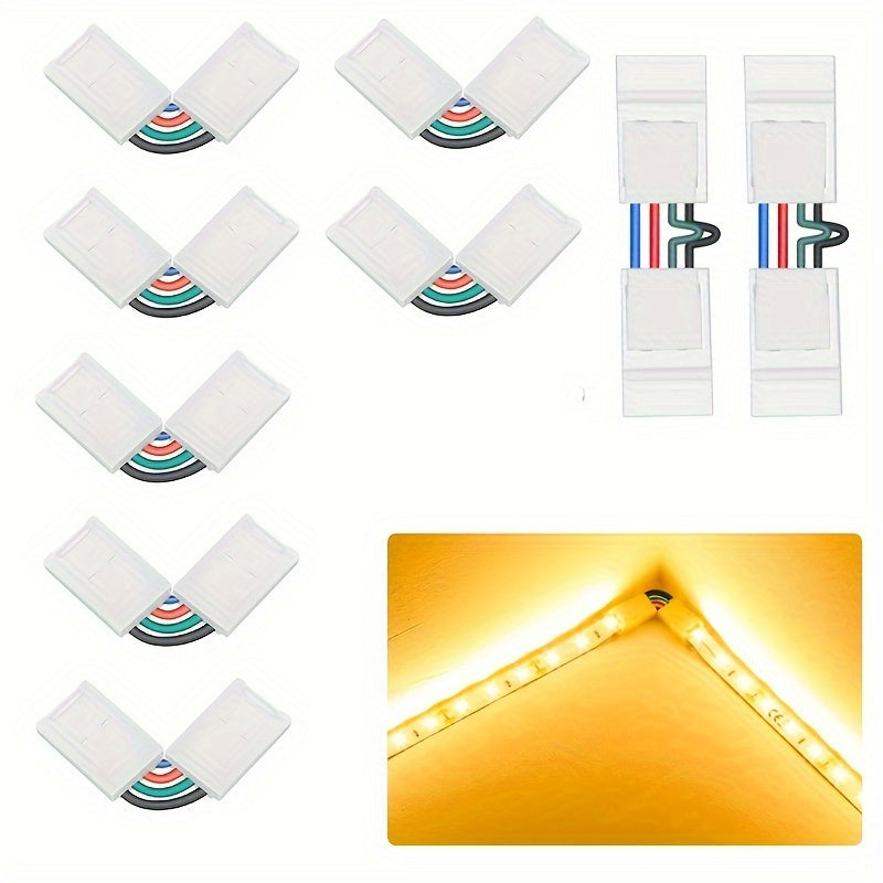 Conectores en L de Esquina Ajustables de 90 Grados de 4 Pines para Tiras de LED RGB 5050 de 10mm de Ancho Conexión sin Soldadura con Clip