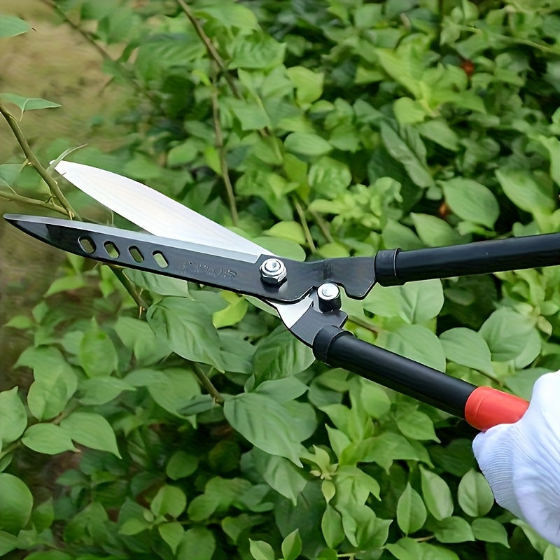 1 Tijeras de jardín de acero de manganeso de alta resistencia con mango de hierro ergonómico y asa roja - Herramienta portátil para podar césped, setos, vallas, hiedra, árboles de té - Esencial para el jardinerismo en casa, diseño de hoja afilada