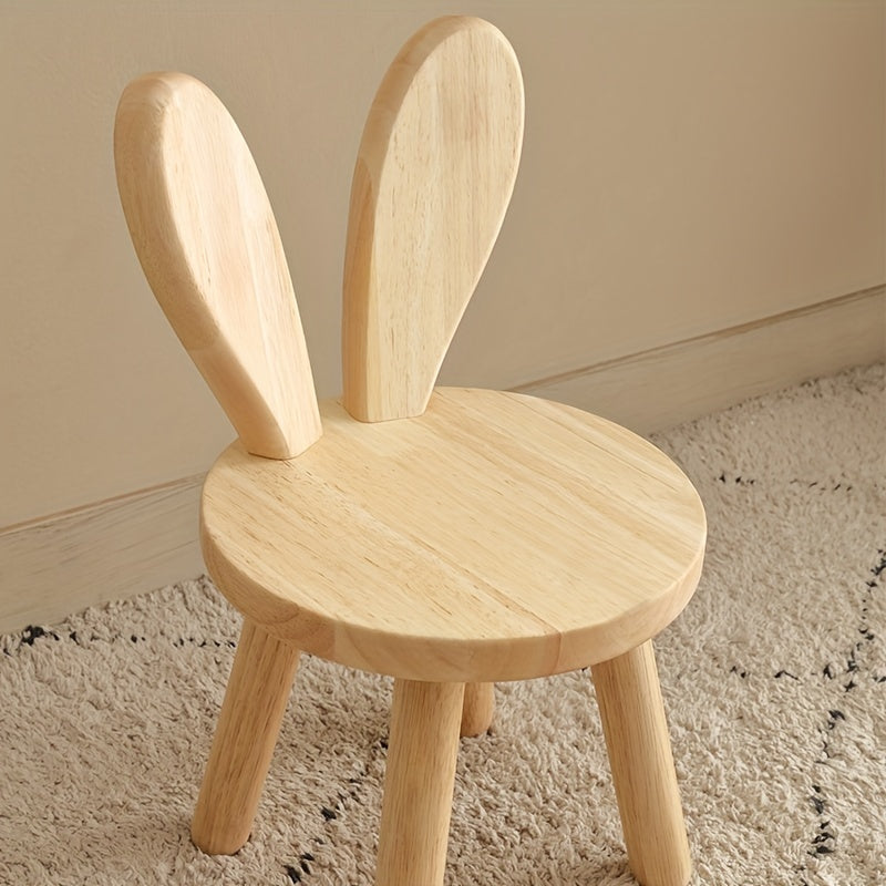 Banqueta decorativa de madera maciza con orejas de conejo, linda y sencilla para el hogar