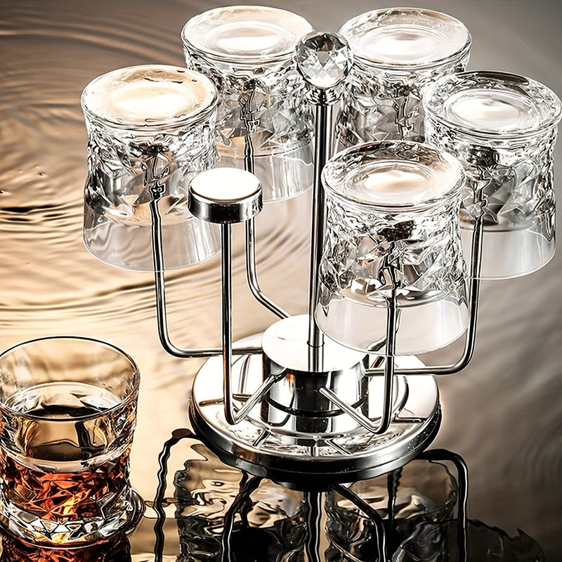 1pc Portavasos de Acero Inoxidable Giratorio, Acabado Pulido, Soporte Multifuncional Volteado para Tazas de Cerámica, Vidrio, Tazas de Té, Soporte de Drenaje para Tazas de Grado Alimenticio, Diseño de Cristal Avanzado para Almacenamiento en Salón