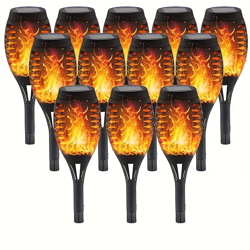4/ 12pcs Luces Solares de Antorcha para Exteriores, 12 LED con Efecto Llama Parpadeante, Encendido/Apagado Automático Solar, Ideales para Iluminación de Jardines, Patios y Entradas