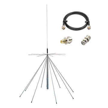Antena GMRS de 25 pies, 1300 MHz, con cable de 10 metros y conectores PL-259 y SMA. Soporta transmisiones de radio HF, AIR, UHF, VHF, FM, AM, FRS y Diamond Conical. Funciona a 1090 MHz, sin carga, sin batería. Mejora el señal AM/FM. Fácil instalación. An