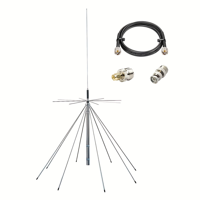 Antena GMRS de 25 pies, 1300 MHz, con cable de 10 metros y conectores PL-259 y SMA. Soporta transmisiones de radio HF, AIR, UHF, VHF, FM, AM, FRS y Diamond Conical. Funciona a 1090 MHz, sin carga, sin batería. Mejora el señal AM/FM. Fácil instalación. An
