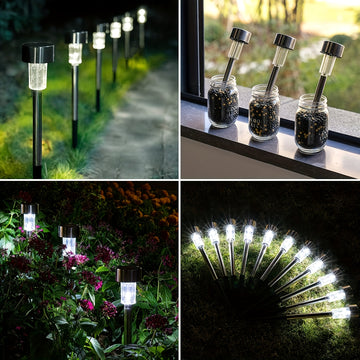 10 luces solares LED para jardín, iluminación exterior de acero inoxidable, para caminos, patios, villas, césped, pasillos, terrazas y entradas, con sensor de luz, montaje semiempotrado, batería de níquel, diseño ahorrador de energía, fácil instalación,