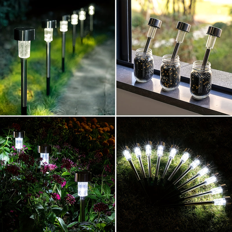 10 luces solares LED para jardín, iluminación exterior de acero inoxidable, para caminos, patios, villas, césped, pasillos, terrazas y entradas, con sensor de luz, montaje semiempotrado, batería de níquel, diseño ahorrador de energía, fácil instalación,