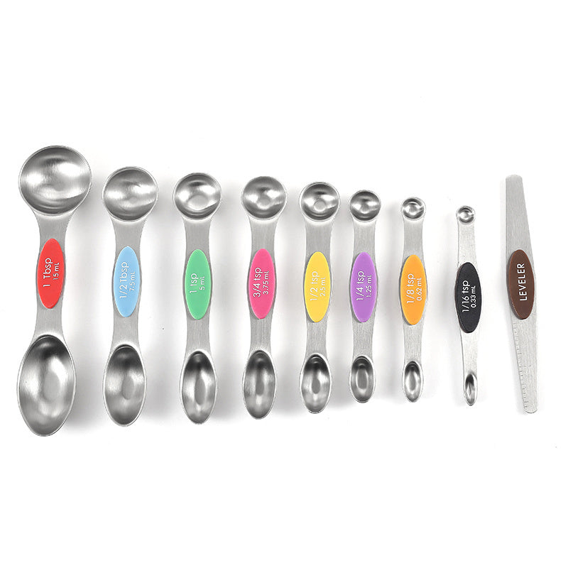 1 Juego De 9 Unidades, Cucharas De Medición Magnéticas De Acero Inoxidable, Doble Cara, Para Ingredientes Líquidos Y Secos, Se Adaptan A Las Jarras De Hielo, Perfectas Para Medir Con Precisión
