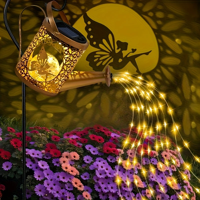 Regadera Solar con Luces Cascada, Farolillos de Metal Colgantes Impermeables para Exteriores, Regalo de Jardinería para Mujeres y Mamás, Decoración Cardinal para Patio, Césped o Senderos