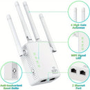 Amplificador de señal de WiFi de 300Mbps hasta 6000 pies cuadrados y 55+ dispositivos, Amplificador de rango de WiFi, Repetidor de Internet inalámbrico, Amplificador de largo alcance con puerto Ethernet, Punto de acceso, enchufe de EE. UU., 110V-130V, Si