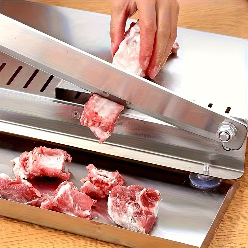 Cortador de carne de acero inoxidable, cortador de huesos manual para jamón, pan, queso, carne congelada, carne de vaca, frutas, verduras - Ideal para cortar y picar, cortar huesos, picar carne