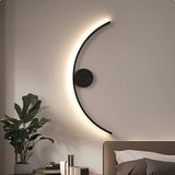 1 pieza de moderno reloj de pared de metal, lámpara de pared de media luna LED, reloj de pared mate negro, muy adecuado para dormitorio, sala de estar, pasillo, escaleras, hotel, restaurante, decoración.
