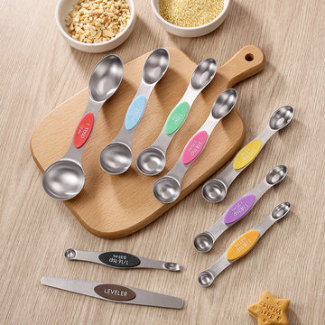 1 Juego De 9 Unidades, Cucharas De Medición Magnéticas De Acero Inoxidable, Doble Cara, Para Ingredientes Líquidos Y Secos, Se Adaptan A Las Jarras De Hielo, Perfectas Para Medir Con Precisión