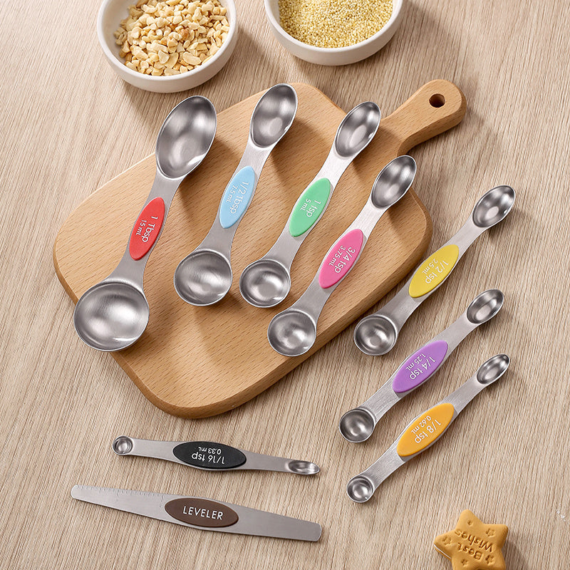 1 Juego De 9 Unidades, Cucharas De Medición Magnéticas De Acero Inoxidable, Doble Cara, Para Ingredientes Líquidos Y Secos, Se Adaptan A Las Jarras De Hielo, Perfectas Para Medir Con Precisión