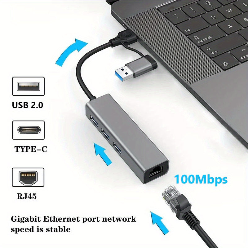 Adaptador de Tarjeta de Red Tipo C USB a RJ45 con Cable Ethernet LAN de 100Mbps para Nintendo Switch y Portátil Macbook, 1 pieza