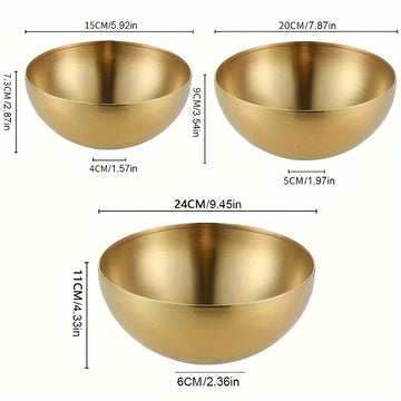 1pieza Tazón de acero inoxidable dorado de 15Cm/20Cm/25Cm - Duradero, resistente a los golpes, tazones multipropósito para ensaladas, postres, arroz, fideos - Ideal para el hogar, fiestas, bodas, festividades (Navidad, Halloween, Pascua, Janucá, Acción d