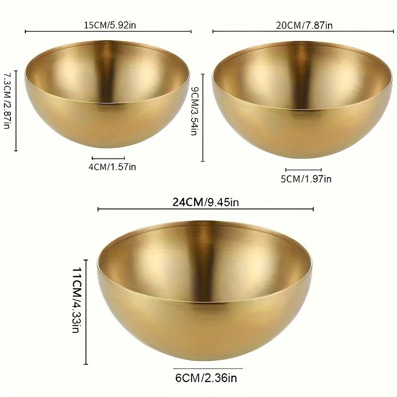 1pieza Tazón de acero inoxidable dorado de 15Cm/20Cm/25Cm - Duradero, resistente a los golpes, tazones multipropósito para ensaladas, postres, arroz, fideos - Ideal para el hogar, fiestas, bodas, festividades (Navidad, Halloween, Pascua, Janucá, Acción d