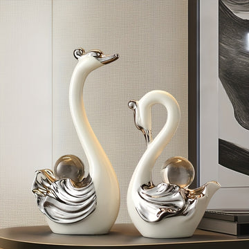 2 Piezas de Figuras de Cisne con Cristales - Decoración de Resina de Lujo para Sala, Soporte de TV, Uso Interior/Exterior - Regalo Elegante para Recién Casados
