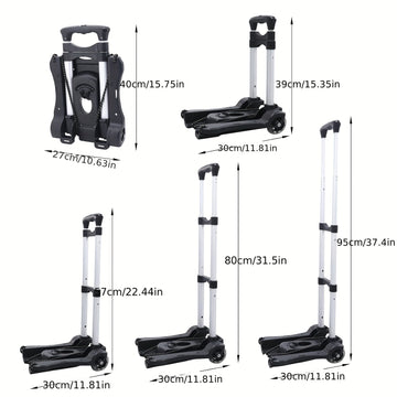 1 pieza de camión de mano plegable de aluminio ligero con 2 ruedas - Carrito de equipaje portátil y plegable para viajes de aeropuerto y mudanzas, negro, esenciales para el viaje | Manija ergonómica | Base de plástico duradera, carrito de viaje
