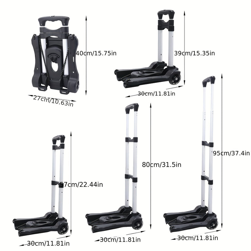 1 pieza de camión de mano plegable de aluminio ligero con 2 ruedas - Carrito de equipaje portátil y plegable para viajes de aeropuerto y mudanzas, negro, esenciales para el viaje | Manija ergonómica | Base de plástico duradera, carrito de viaje