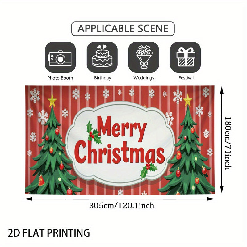2D Banner de Puerta, 1 Pieza, Banner de Puerta Navideño Festivo - Diseño de Alce Rojo y Verde con Copos de Nieve, Texto "Feliz Navidad", Poliéster, Ideal para Decoraciones Navideñas, Bodas, Cumpleaños, Uso Interior/Exterior, Decoraciones Navideñas