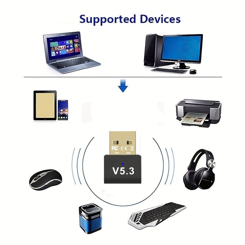 Adaptador de red USB '5.3 Adaptador inalámbrico, enchufa y juega sin controlador, admite conexiones de varios dispositivos para auriculares/altavoces/tabletas/teclados y ratones/controladores de juegos/máquinas de grabado/ordenadores/teléfonos móviles