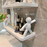 Estantes de pared modernos de plástico con figuras humanoides - Estantería de almacenamiento de varios niveles para baño, cocina o decoración de baño, detalles blancos y dorados, diseño de colgamiento de pared, estantes de baño | Estantes de pared modern